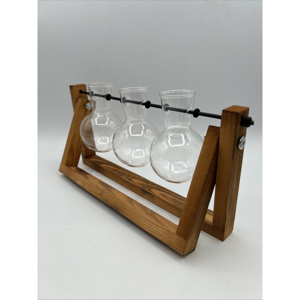 Trio Propagation Station with Wooden Stand, Plant Gift Stylish Plant Decor Glass